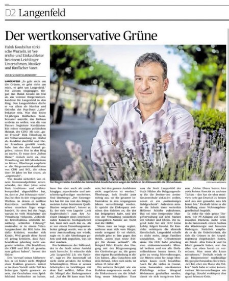 Haluk Koudsi der wertkonservative Grüne Bürgermeisterkandidat für Langenfeld.